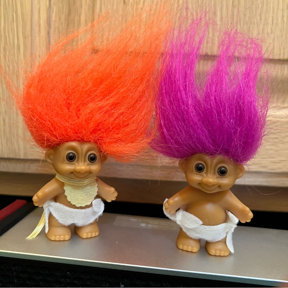 Vintage Russ Baby Troll Dolls  Orange and Purple Hair